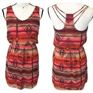 Sweet Storm Womens Aztec Print Strapy Back Fit & Flare Mini Tank Dress Size M